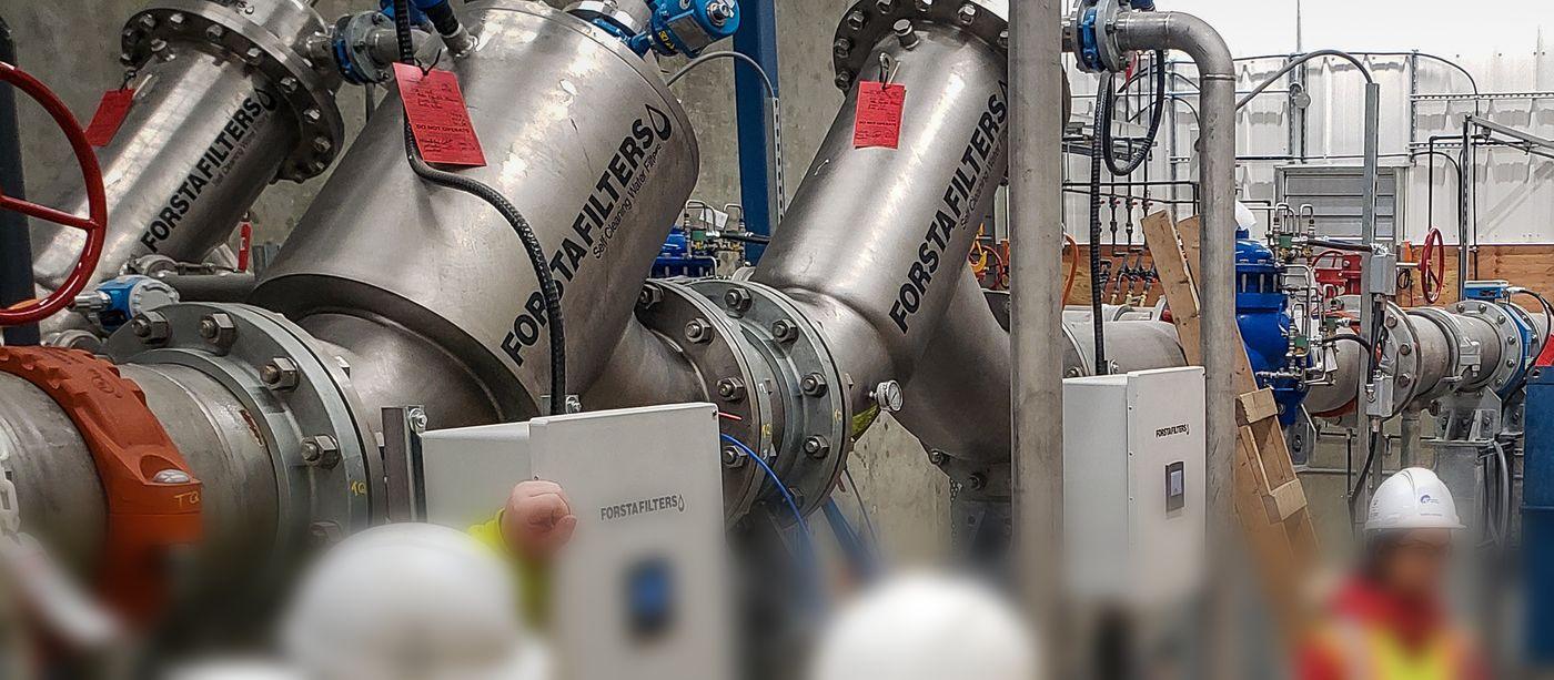 Filtration equipment and pipework inside a municipal water treatment plant