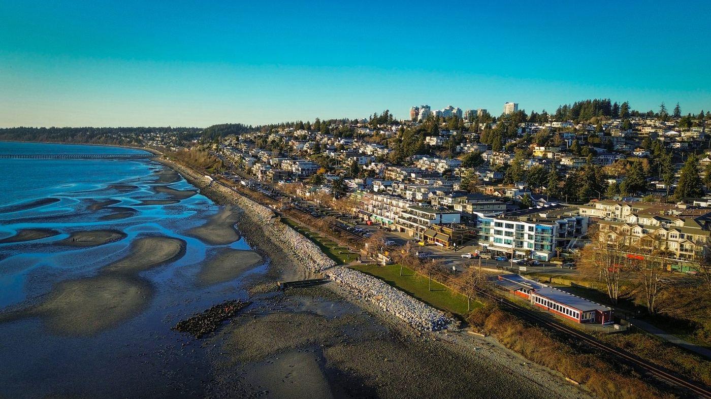 Aerial view of the White Rock waterfront and townsite